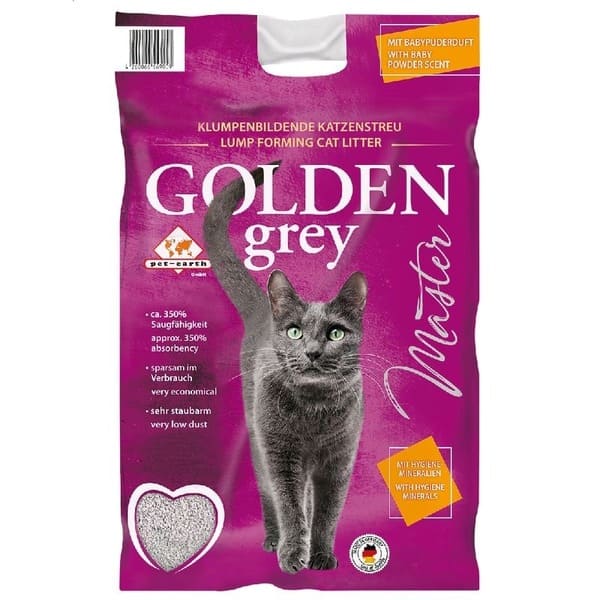 Golden Grey Master kaķu smiltis cementējošas ar bērnu pūdera aromātu 14 kg